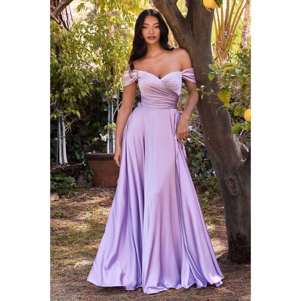 NEW CINDERELLA DIVINE long off shoulder a-line satin gown dress in light lavende